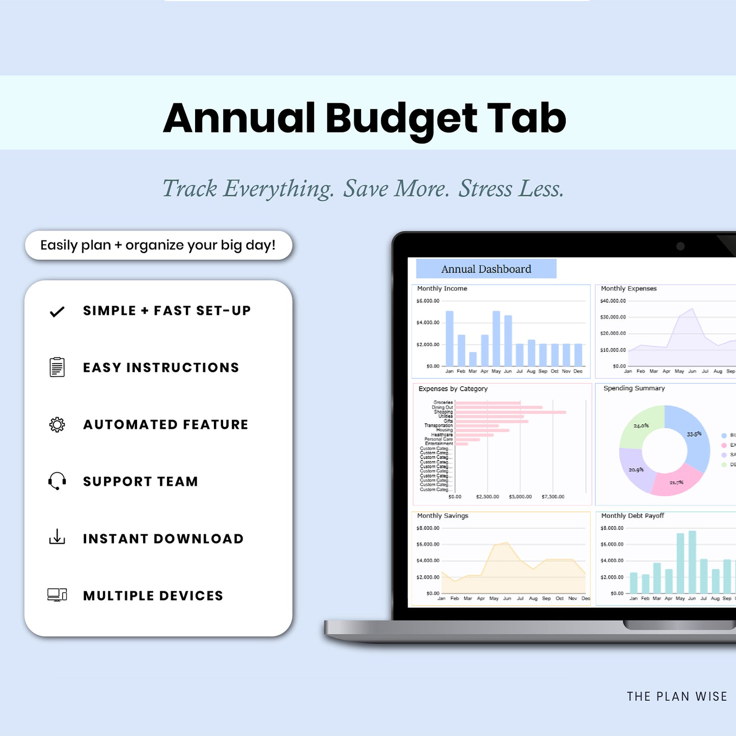 Annual Budget Spreadsheet | Monthly Budget & Paycheck Planner | Google Sheets Finance Tracker
