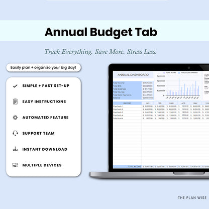 Complete Finance Dashboard and Annual Budget System for Google Sheets & Excel Template