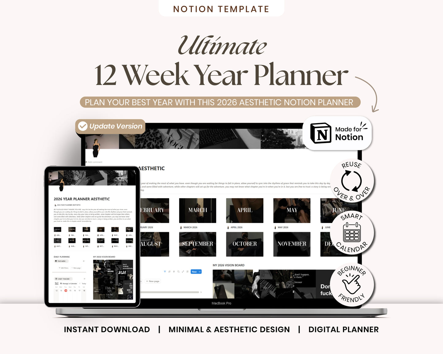 12 Week Year Planner 2026 Notion Template Life Planner Notion Dashboard Second Brain Digital Planner