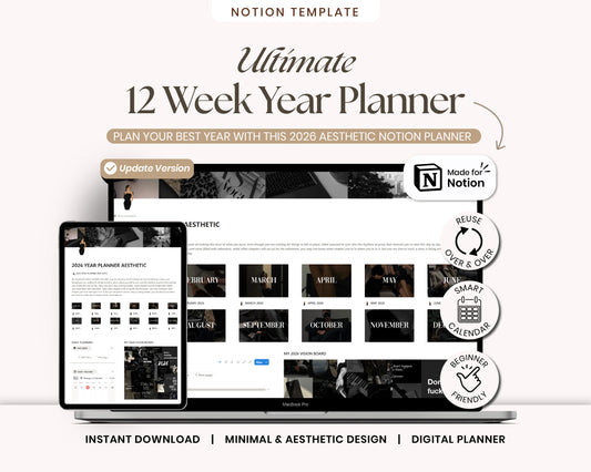 12 Week Year Planner 2026 Notion Template Life Planner Notion Dashboard Second Brain Digital Planner