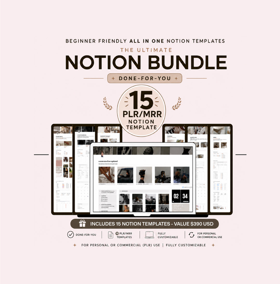 The Ultimate Notion Bundle | 15 PLR/MRR Notion Templates | Student, Fitness & Life Planner | Done-For-You | Commercial Use License