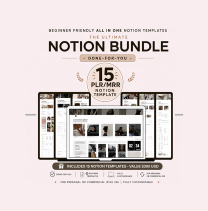 The Ultimate Notion Bundle | 15 PLR/MRR Notion Templates | Student, Fitness & Life Planner | Done-For-You | Commercial Use License