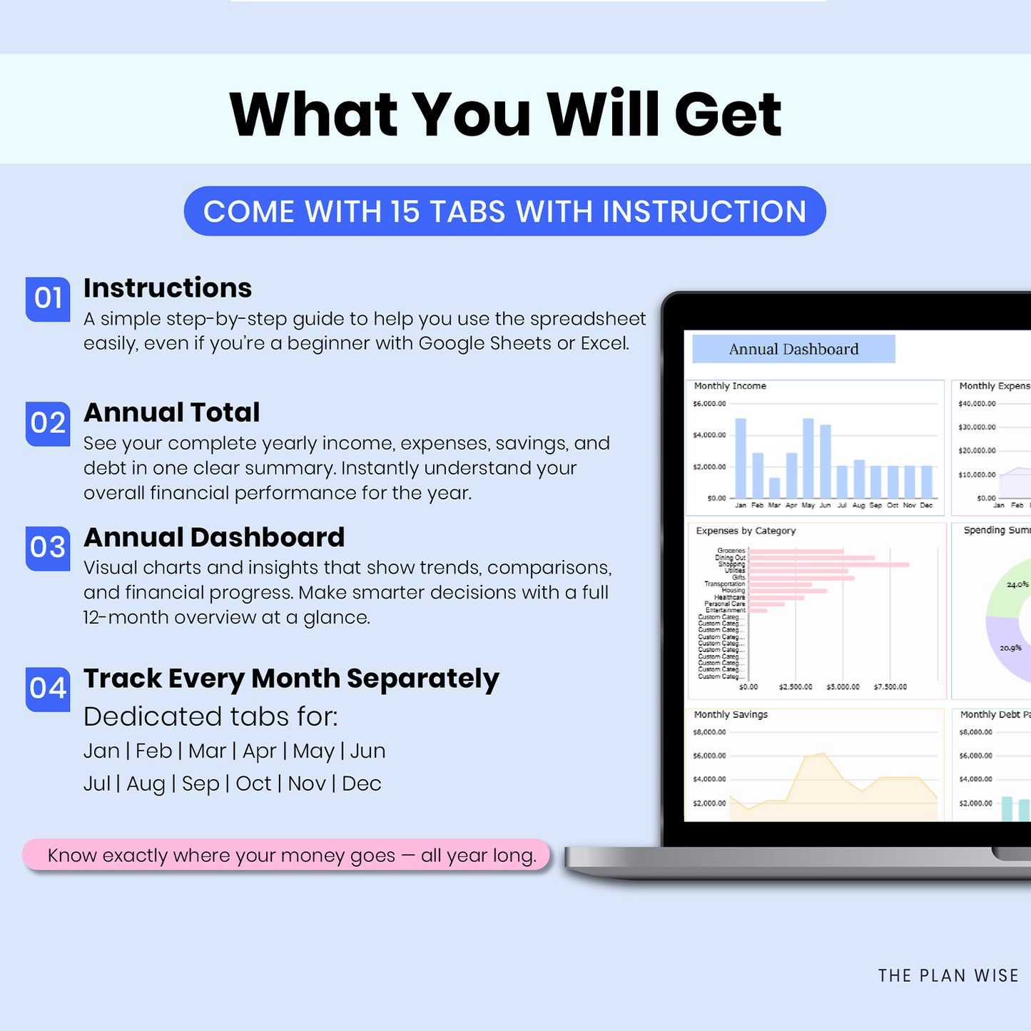 Annual Budget Spreadsheet | Monthly Budget & Paycheck Planner | Google Sheets Finance Tracker