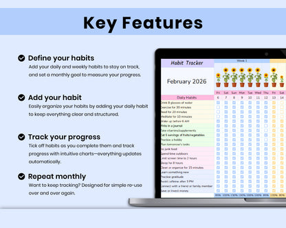 Habit Tracker Spreadsheet for Google Sheets | Daily, Weekly & Monthly Goal Planner