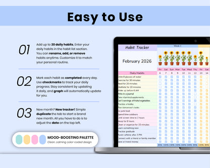 Habit Tracker Spreadsheet for Google Sheets | Daily, Weekly & Monthly Goal Planner