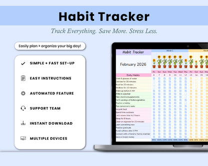 Habit Tracker Spreadsheet for Google Sheets | Daily, Weekly & Monthly Goal Planner
