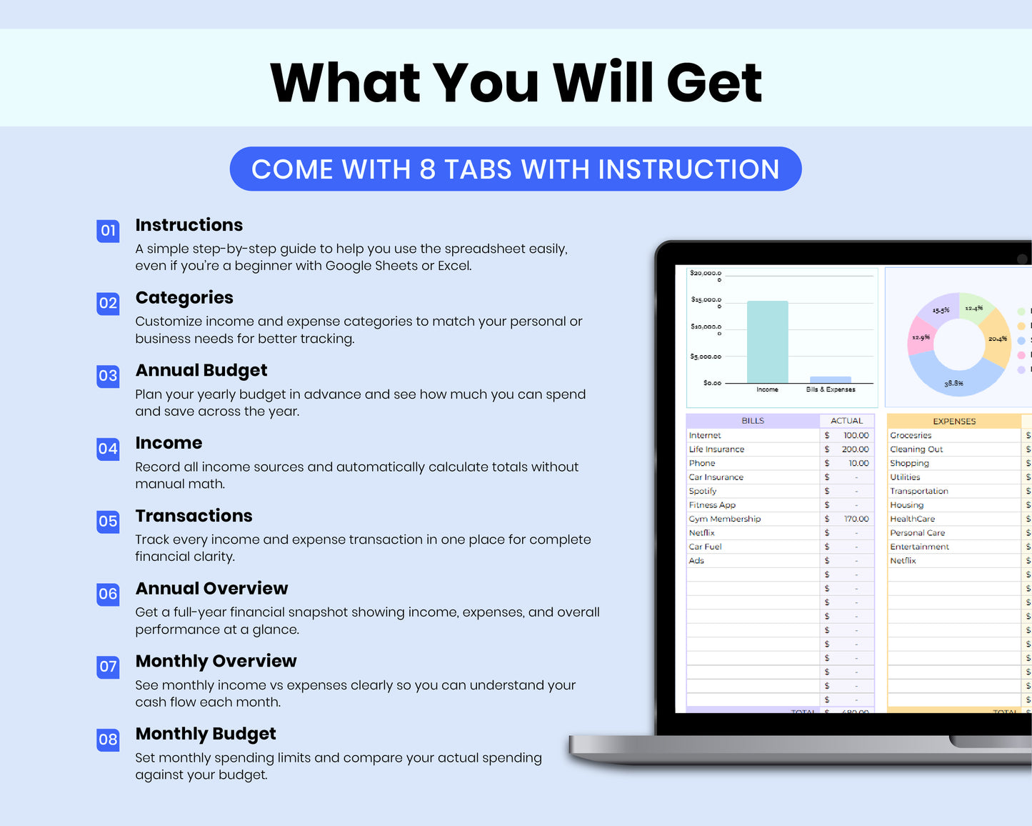 Income & Expense Tracker | Google Sheets Budget Template for Personal Finance