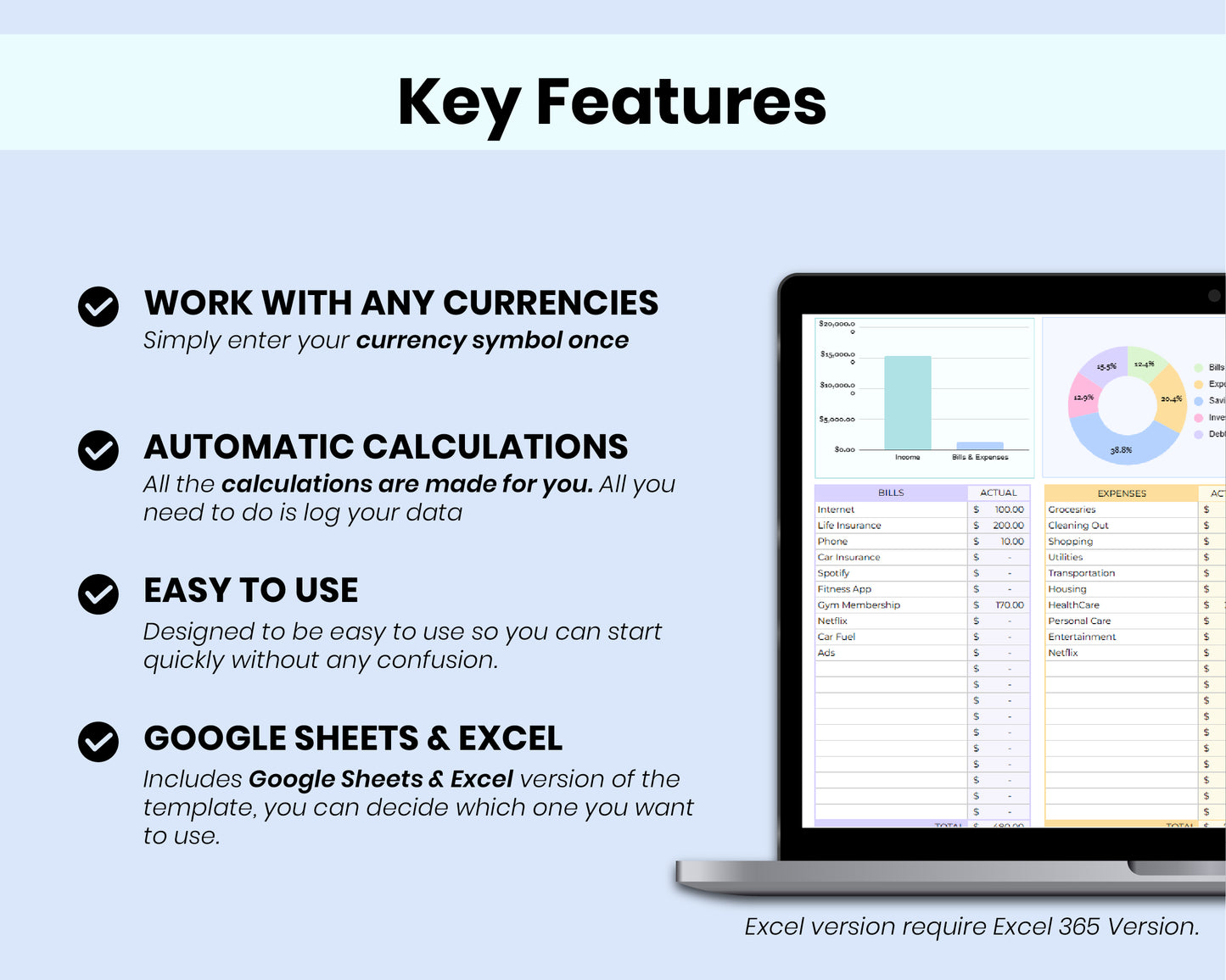 Income & Expense Tracker | Google Sheets Budget Template for Personal Finance