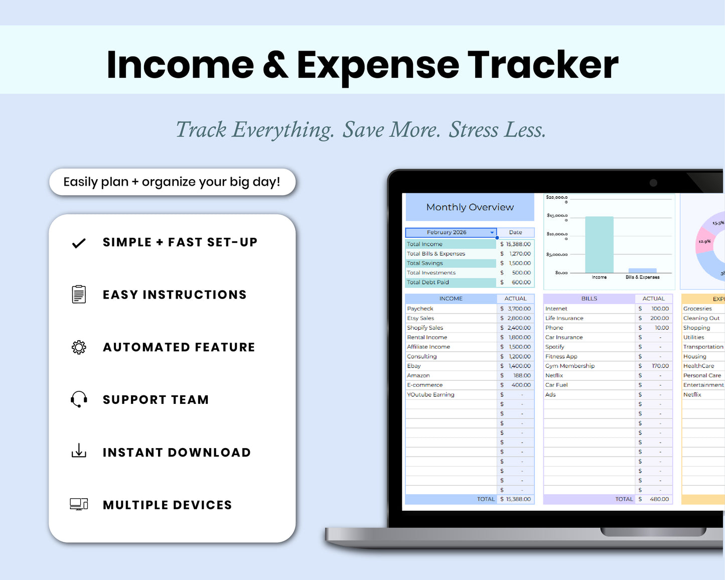 Income & Expense Tracker | Google Sheets Budget Template for Personal Finance
