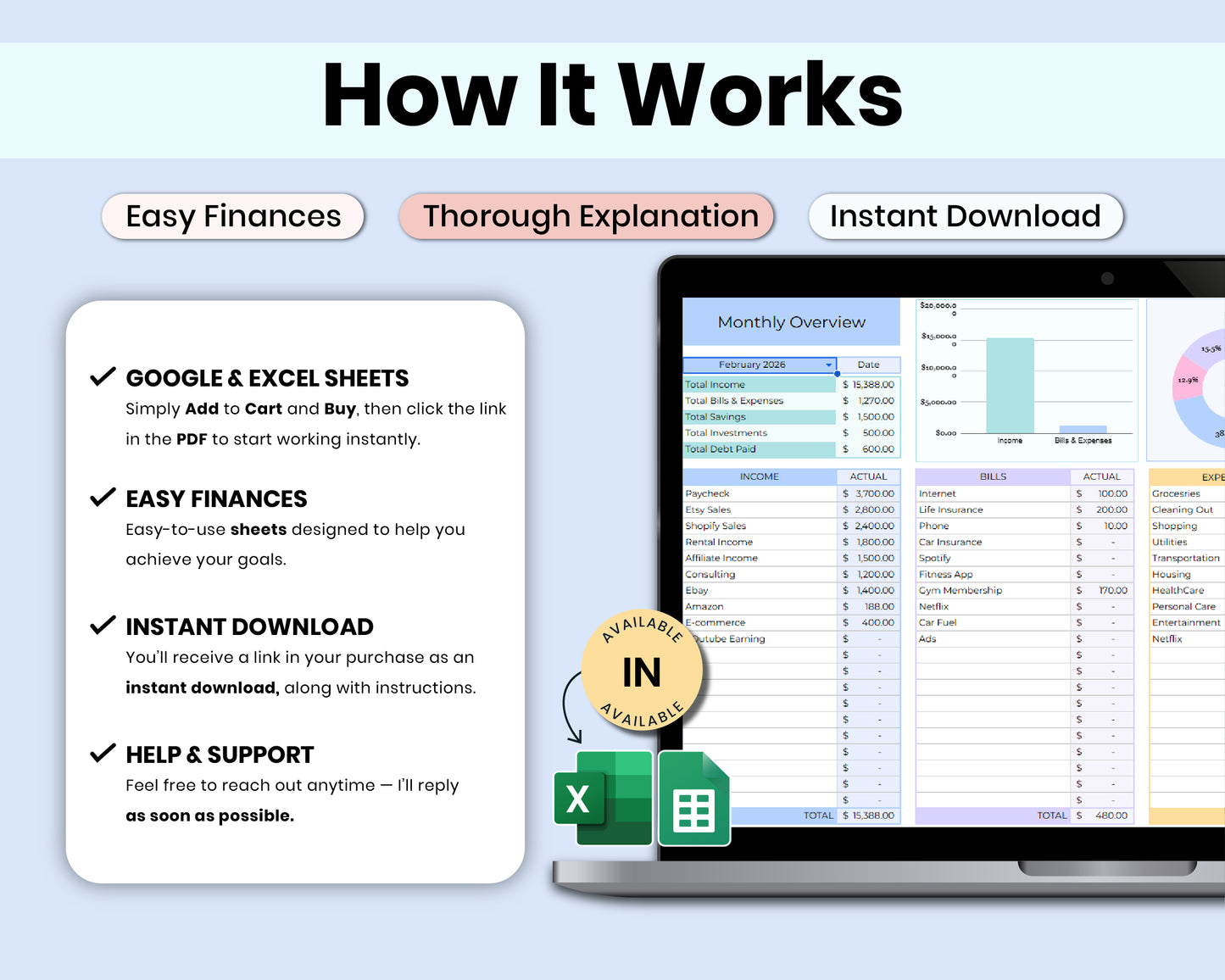 Income & Expense Tracker | Google Sheets Budget Template for Personal Finance