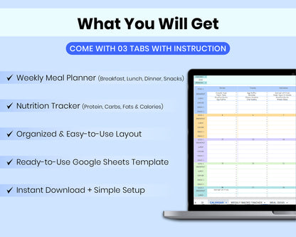 Weekly Meal Planner Spreadsheet Google Sheets Weekly Macro Tracker Grocery List Digital Cookbook