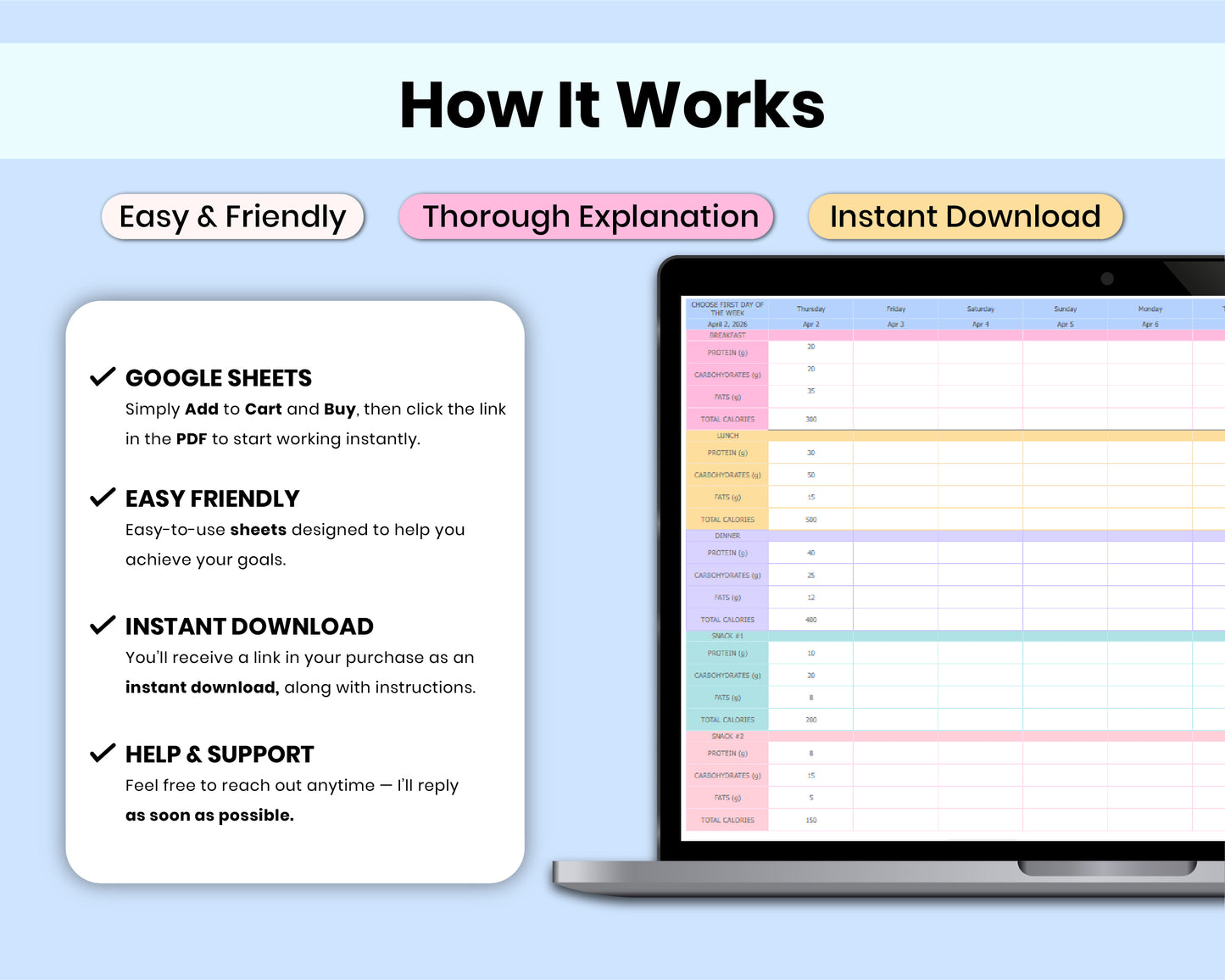 Weekly Meal Planner Spreadsheet Google Sheets Weekly Macro Tracker Grocery List Digital Cookbook