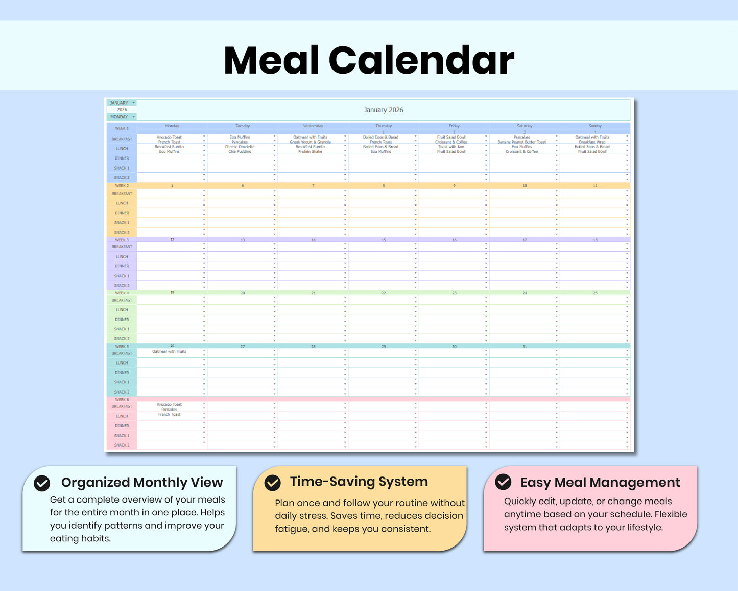 Weekly Meal Planner Spreadsheet Google Sheets Weekly Macro Tracker Grocery List Digital Cookbook