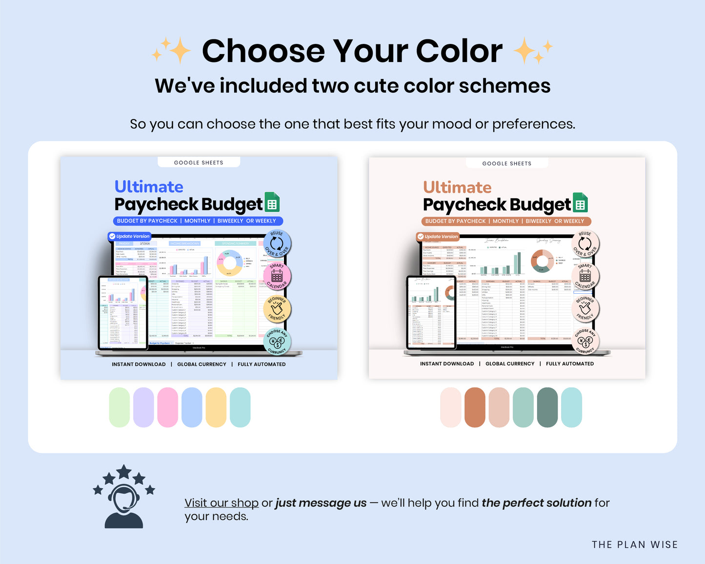 Paycheck Budget Spreadsheet for Google Sheets, Weekly, Biweekly, Semi-Monthly & Monthly Budget Planner