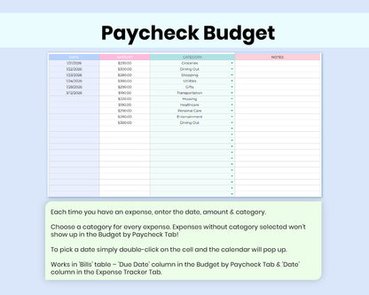 Paycheck Budget Spreadsheet for Google Sheets, Weekly, Biweekly, Semi-Monthly & Monthly Budget Planner