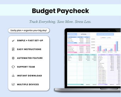 Paycheck Budget Spreadsheet for Google Sheets, Weekly, Biweekly, Semi-Monthly & Monthly Budget Planner