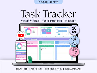 Task Tracker and To-Do List Spreadsheet for Google Sheets, Recurring Tasks, Daily Habit Tracker