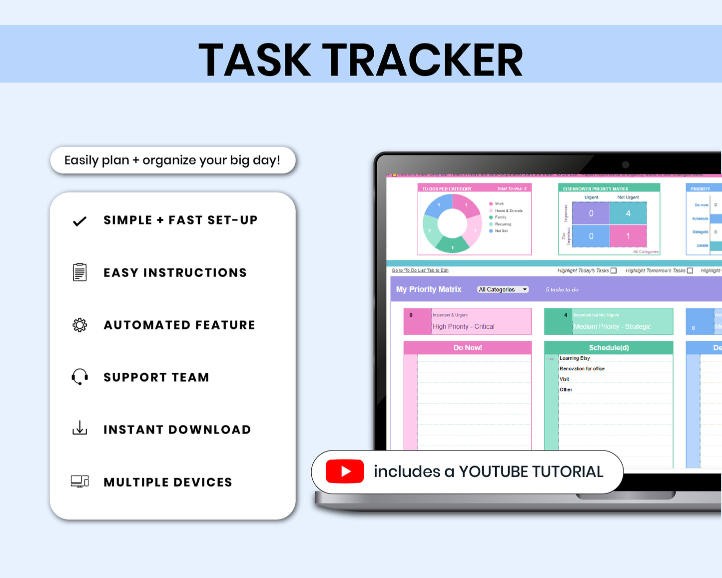 Task Tracker and To-Do List Spreadsheet for Google Sheets, Recurring Tasks, Daily Habit Tracker