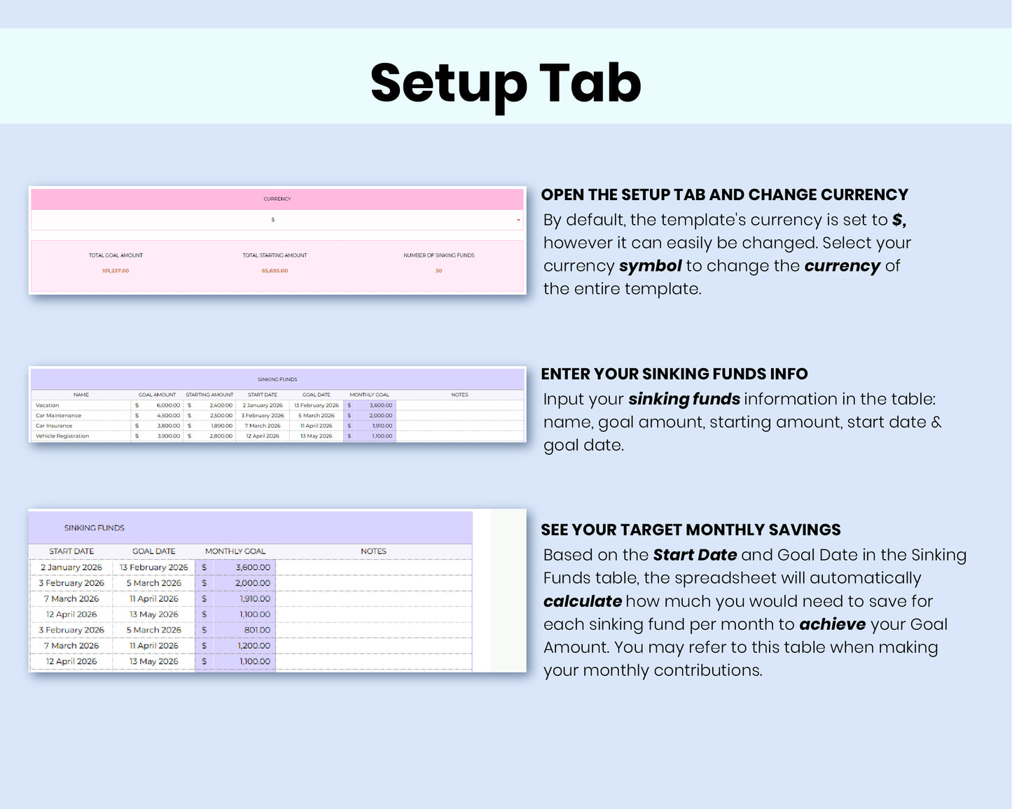 Sinking Funds Tracker Spreadsheet | Google Sheets Savings Tracker, Budget Planner & Expense Fund Template
