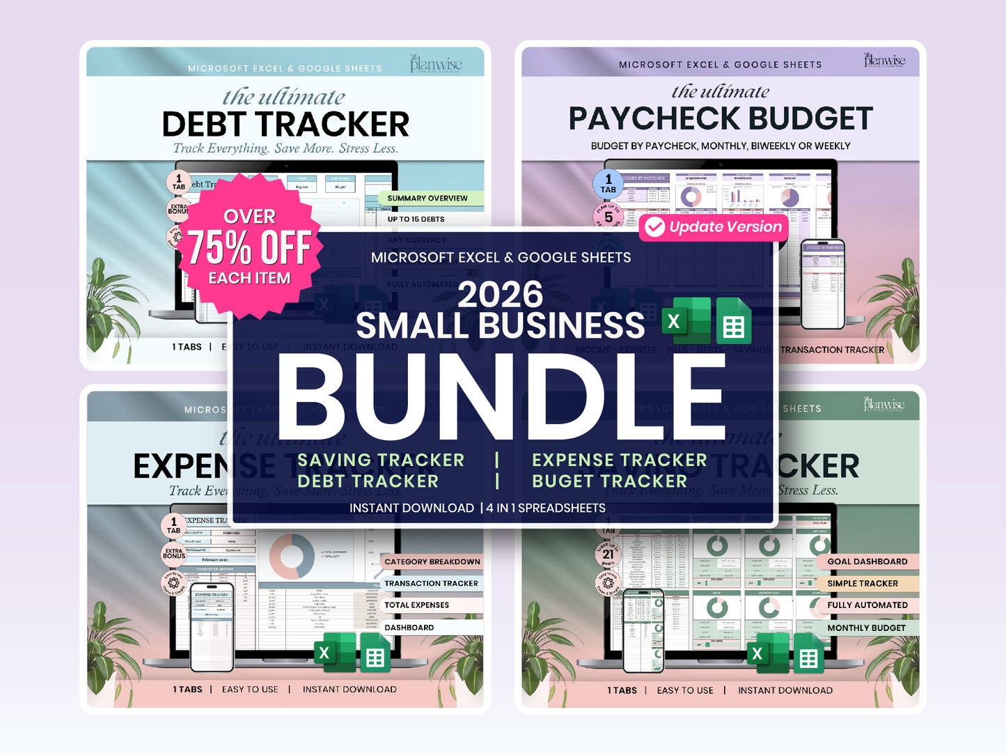 Small Business Bundle for Google Sheets, Paycheck Budget | Saving Tracker | Debt and Expense Tracker