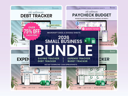 Small Business Bundle for Google Sheets, Paycheck Budget | Saving Tracker | Debt and Expense Tracker