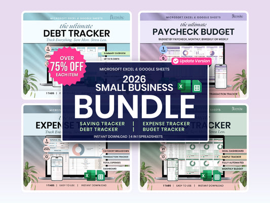 Small Business Bundle for Google Sheets, Paycheck Budget | Saving Tracker | Debt and Expense Tracker