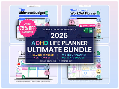 2026 ADHD Life Planner Ultimate Bundle (4-in-1 Spreadsheets)