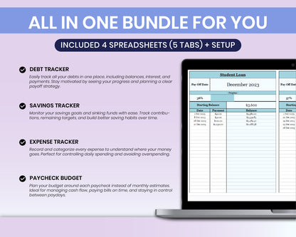 Small Business Bundle for Google Sheets, Paycheck Budget | Saving Tracker | Debt and Expense Tracker