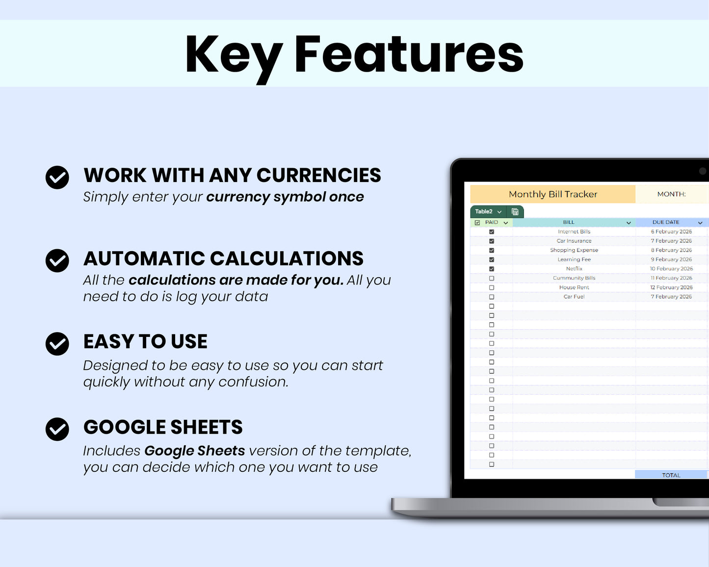 Smart Monthly Bill Tracker Spreadsheet, Bill Organizer, Expense & Utility Tracker Bill Management for Google Sheets & Excel