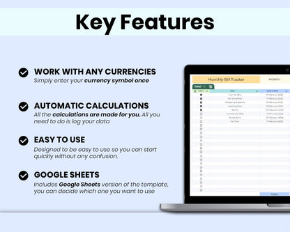 Smart Monthly Bill Tracker Spreadsheet, Bill Organizer, Expense & Utility Tracker Bill Management for Google Sheets & Excel