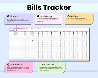 Smart Monthly Bill Tracker Spreadsheet, Bill Organizer, Expense & Utility Tracker Bill Management for Google Sheets & Excel