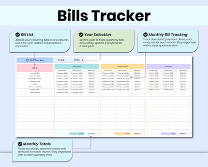 Smart Monthly Bill Tracker Spreadsheet, Bill Organizer, Expense & Utility Tracker Bill Management for Google Sheets & Excel