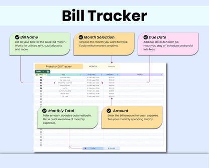 Smart Monthly Bill Tracker Spreadsheet, Bill Organizer, Expense & Utility Tracker Bill Management for Google Sheets & Excel