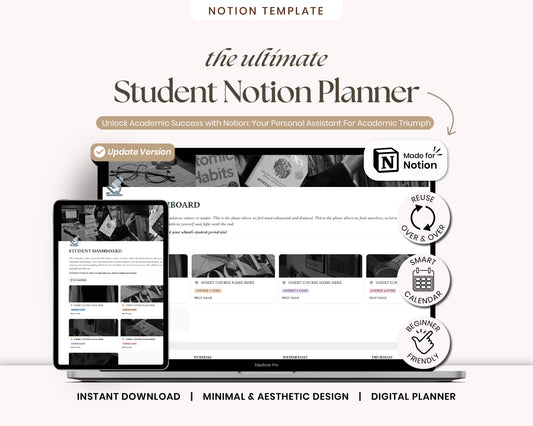 Notion Student Planner | Academic Planner Notion Template | Notion Academic Planner | College Planner | University Student Dashboard
