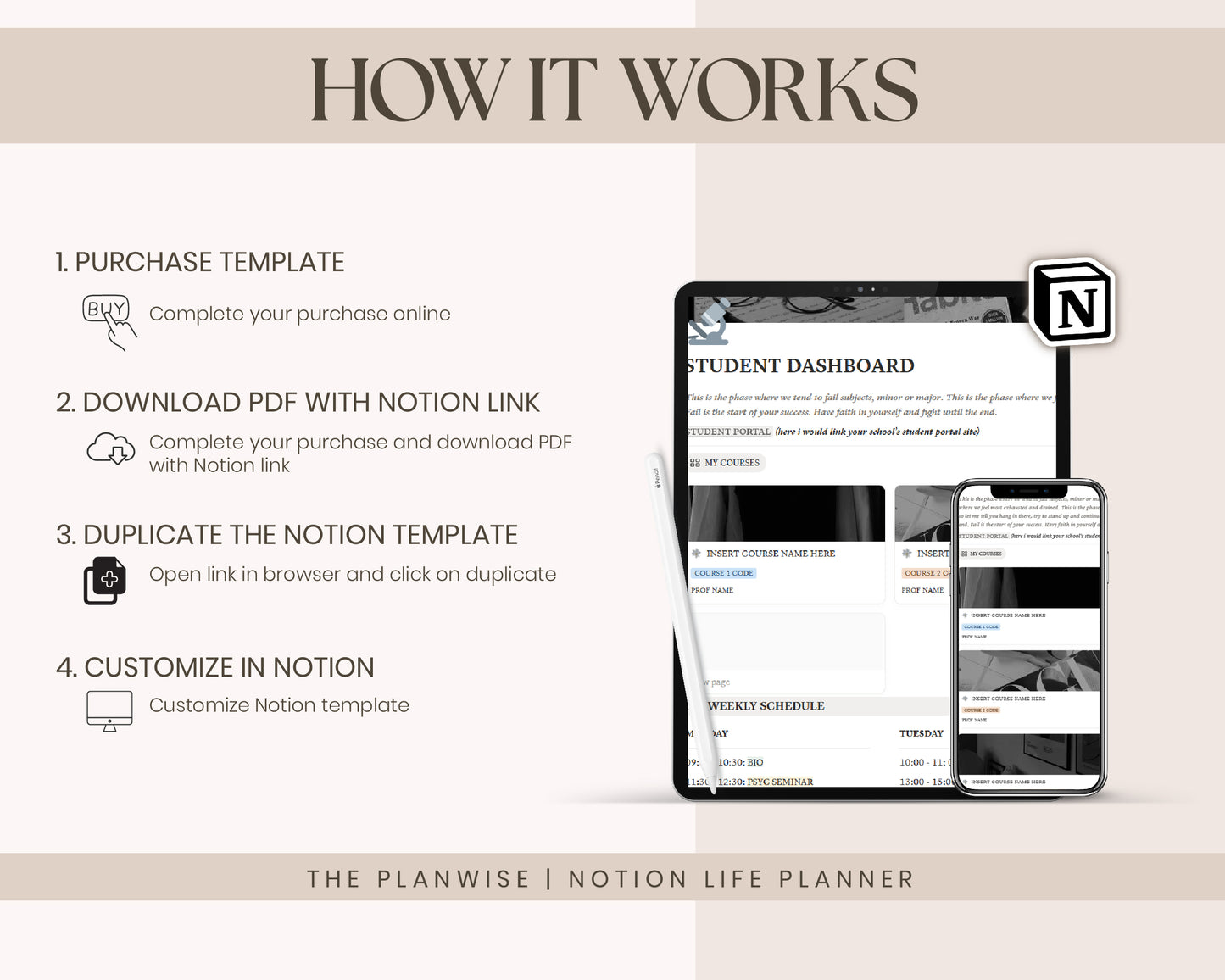 Notion Student Planner | Academic Planner Notion Template | Notion Academic Planner | College Planner | University Student Dashboard