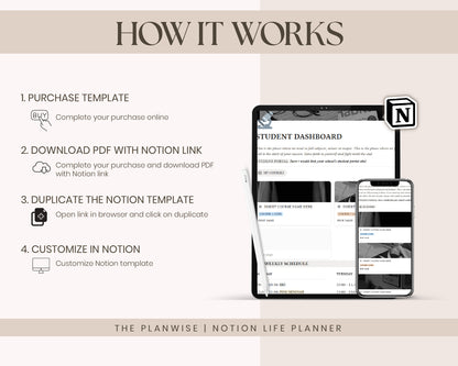 Notion Student Planner | Academic Planner Notion Template | Notion Academic Planner | College Planner | University Student Dashboard