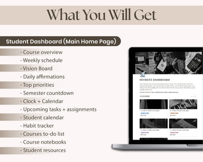 Notion Student Planner | Academic Planner Notion Template | Notion Academic Planner | College Planner | University Student Dashboard