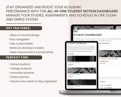 Notion Student Planner | Academic Planner Notion Template | Notion Academic Planner | College Planner | University Student Dashboard
