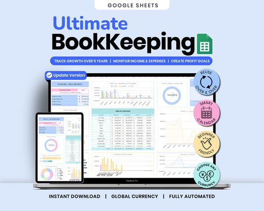 Ultimate Small Business Bookkeeping Spreadsheet Annual and Monthly Budget For Google Sheets Template