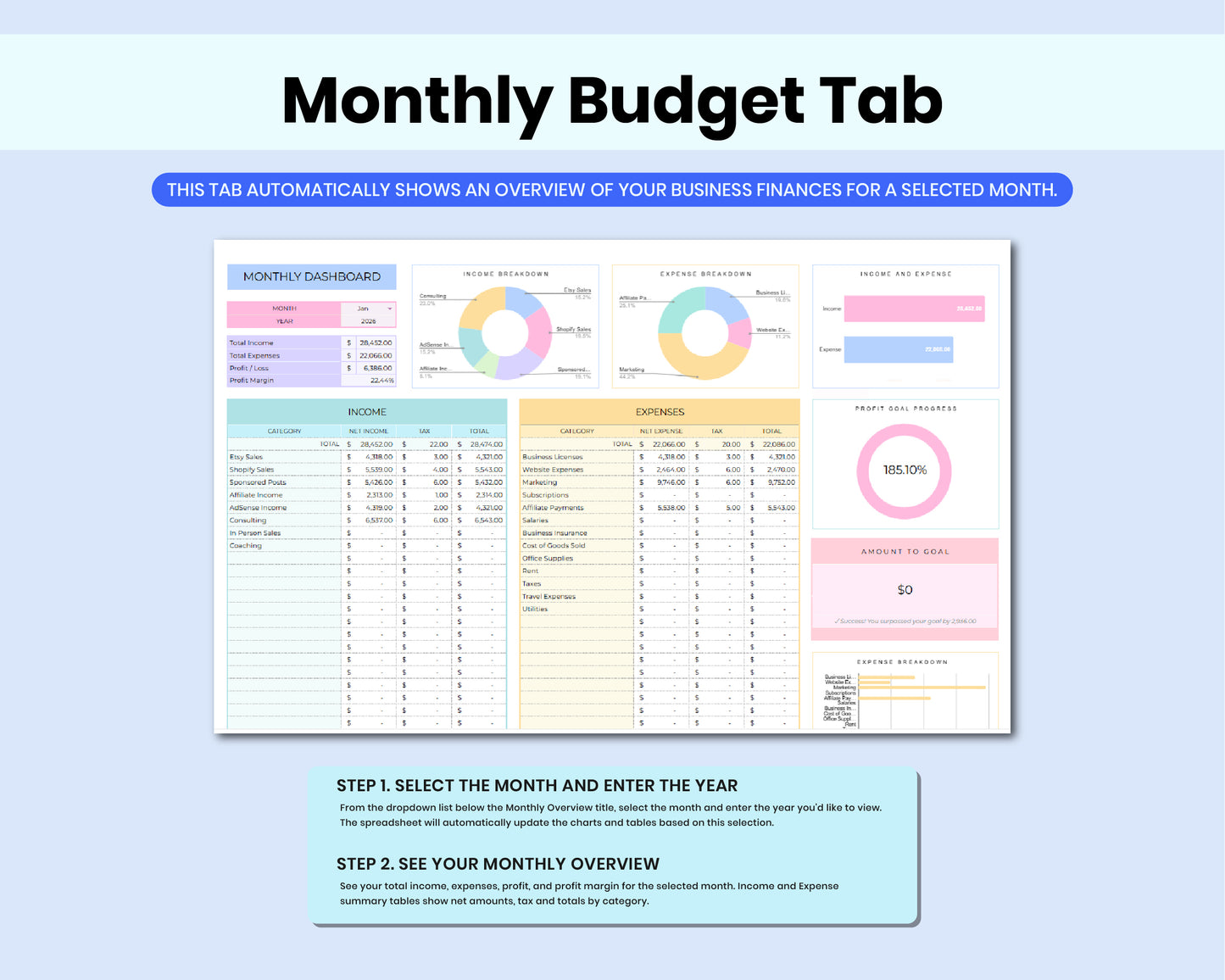 Ultimate Small Business Bookkeeping Spreadsheet Annual and Monthly Budget For Google Sheets Template