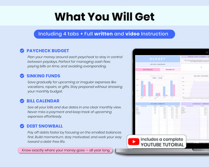 Ultimate Annual Budget Spreadsheet, Budget Paycheck, Bill Calendar, Debt Snowball Google Sheets Template