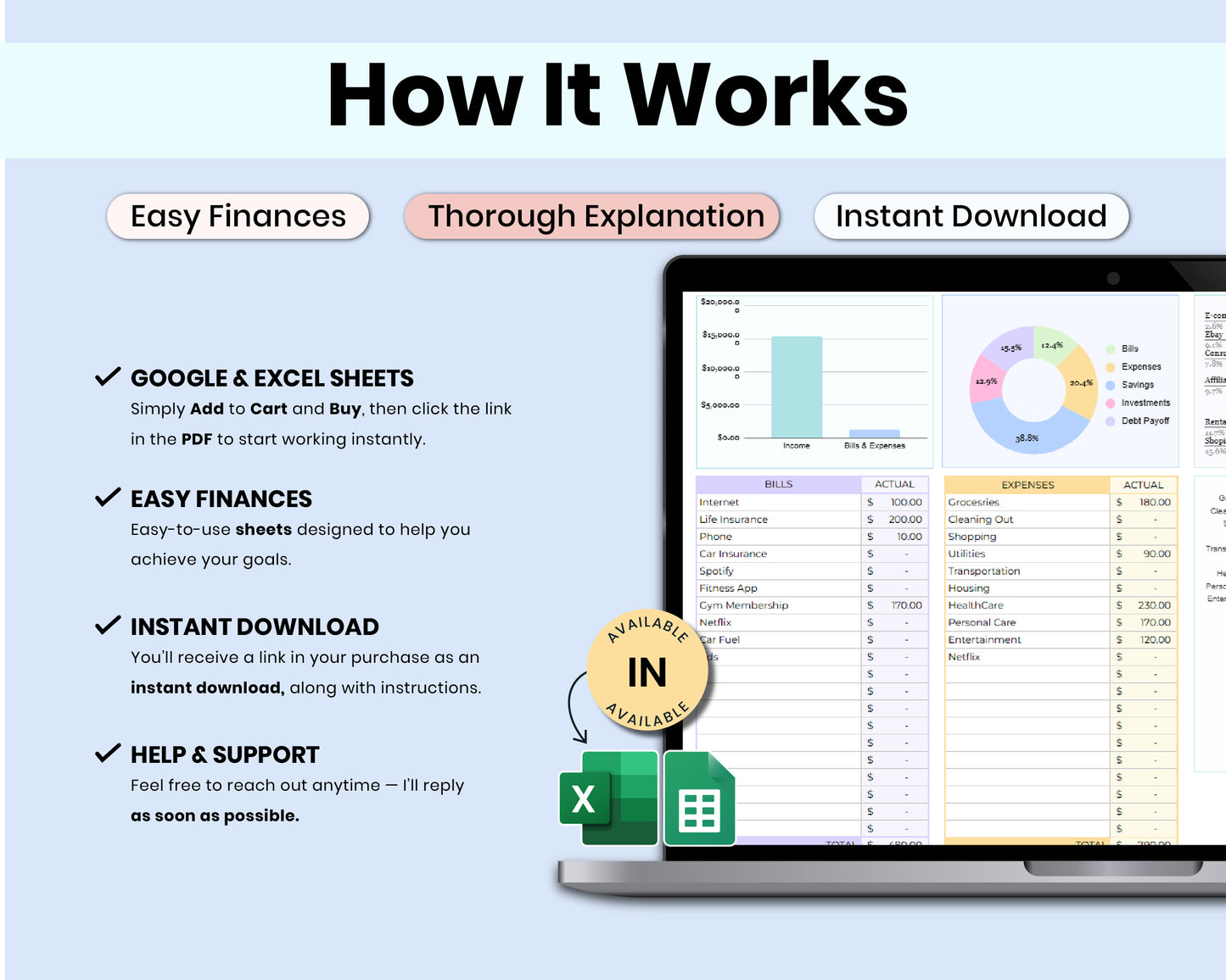 Ultimate Annual Budget Spreadsheet, Budget Paycheck, Bill Calendar, Debt Snowball Google Sheets Template