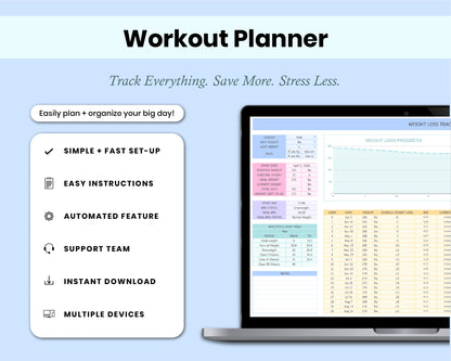Weight Loss Tracker Spreadsheet | Calorie, Meal Planner | Digital Workout Planner | BMI Calculator