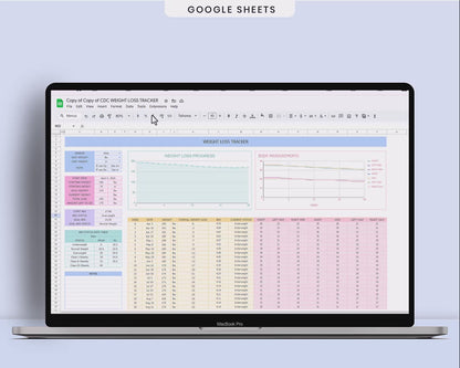 Weight Loss Tracker Spreadsheet | Calorie, Meal Planner | Digital Workout Planner | BMI Calculator