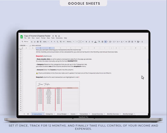 Income & Expense Tracker | Google Sheets Budget Template for Personal Finance
