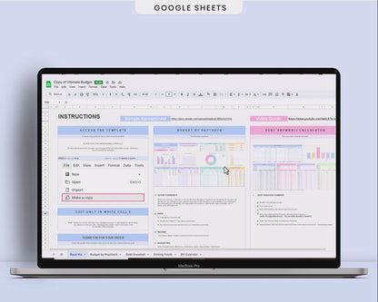 Ultimate Annual Budget Spreadsheet, Budget Paycheck, Bill Calendar, Debt Snowball Google Sheets Template
