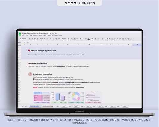Complete Finance Dashboard and Annual Budget System for Google Sheets & Excel Template