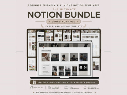 The Ultimate Notion Bundle | 15 PLR/MRR Notion Templates | Student, Fitness & Life Planner | Done-For-You | Commercial Use License