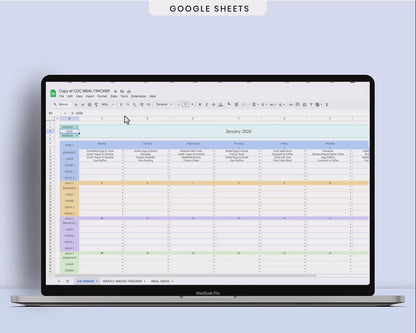 Weekly Meal Planner Spreadsheet Google Sheets Weekly Macro Tracker Grocery List Digital Cookbook
