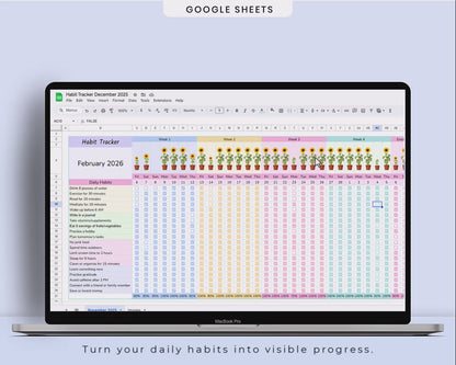 Habit Tracker Spreadsheet for Google Sheets | Daily, Weekly & Monthly Goal Planner